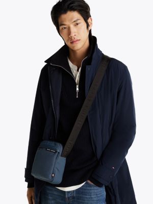 blue rubberised logo reporter bag for men tommy hilfiger