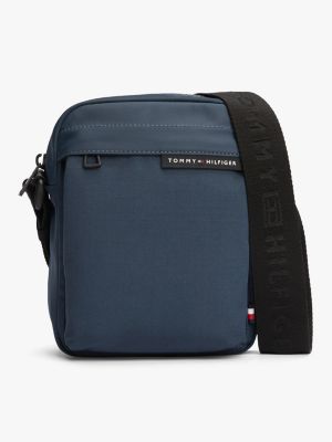 blue rubberised logo reporter bag for men tommy hilfiger