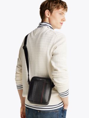 black mixed texture reporter bag for men tommy hilfiger