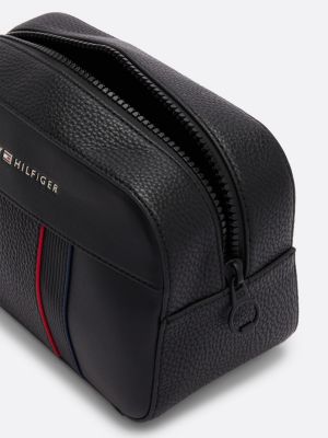 pochette toilette con logo in metallo nero da uomini tommy hilfiger