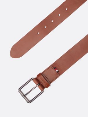 braun casual ledergürtel mit eckiger schnalle für herren - tommy hilfiger