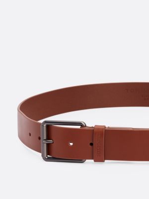 ceinture casual en cuir à boucle carrée marron pour hommes tommy hilfiger