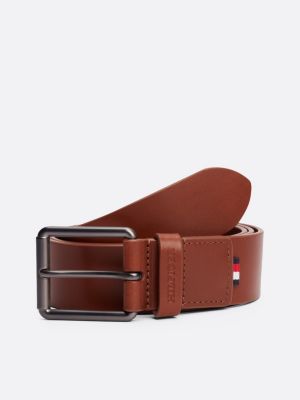 ceinture casual en cuir à boucle carrée marron pour hommes tommy hilfiger