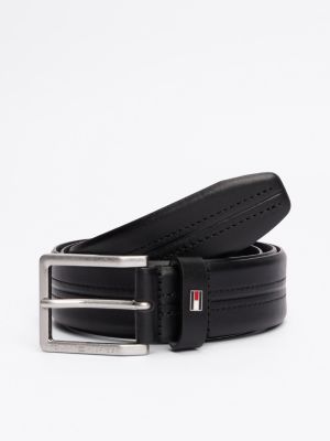 ceinture en cuir à drapeau en émail black pour hommes tommy hilfiger