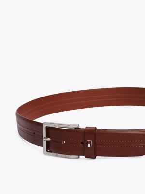 ceinture en cuir à drapeau en émail marron pour hommes tommy hilfiger