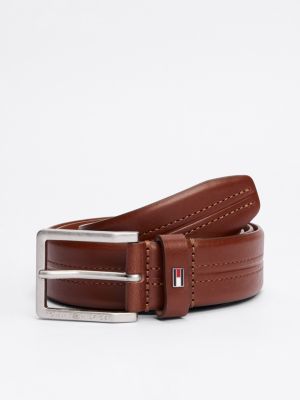 ceinture en cuir à drapeau en émail brown pour hommes tommy hilfiger