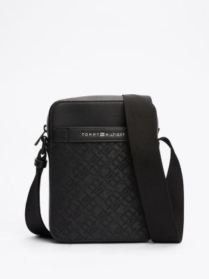 black th monogram textured reporter bag for men tommy hilfiger