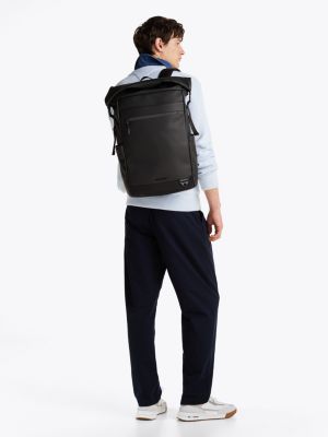 schwarz rolltop-rucksack mit logo für herren - tommy hilfiger