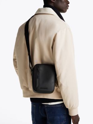 black rubberised logo reporter bag for men tommy hilfiger