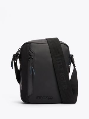 black rubberised logo reporter bag for men tommy hilfiger