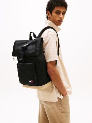 black essential roll-top backpack for men tommy jeans