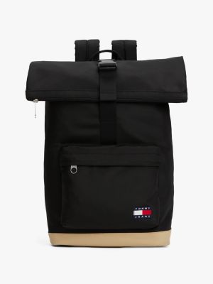 black essential roll-top backpack for men tommy jeans