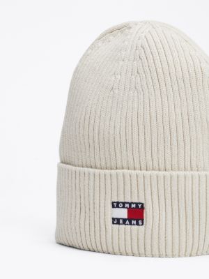 beige heritage rippstrick-beanie mit badge für herren - tommy jeans