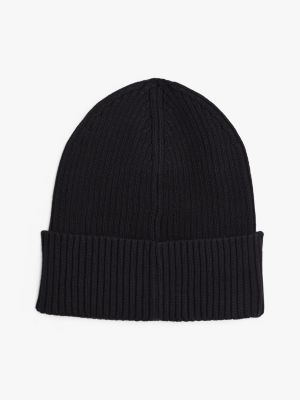 black heritage badge rib-knit beanie for men tommy jeans