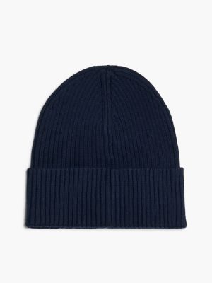 blue heritage badge rib-knit beanie for men tommy jeans