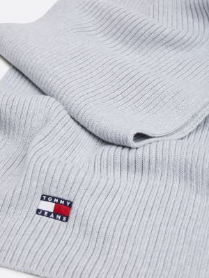 grey heritage badge rib-knit scarf for men tommy jeans