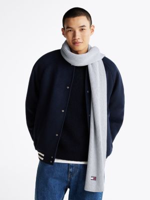 grey heritage badge rib-knit scarf for men tommy jeans