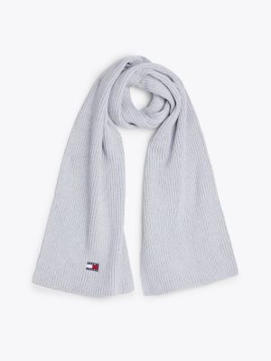 grey heritage badge rib-knit scarf for men tommy jeans