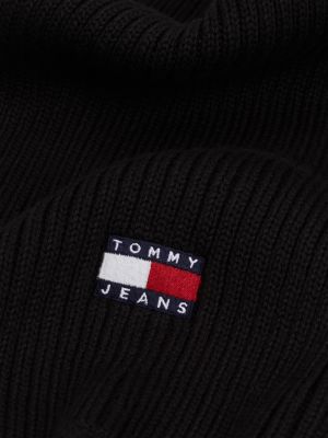 black heritage badge rib-knit scarf for men tommy jeans