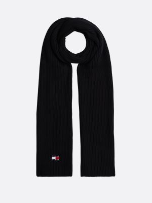 black heritage badge rib-knit scarf for men tommy jeans