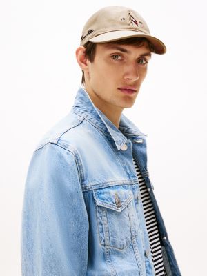 casquette à drapeau brodé beige pour hommes tommy hilfiger