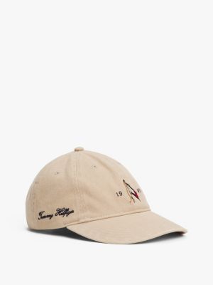 beige baseballpet met geborduurde vlag voor heren - tommy hilfiger