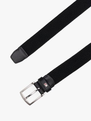 ceinture texturée à boucle carrée noir pour hommes tommy hilfiger