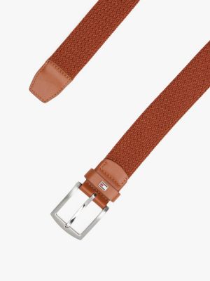 brown square buckle textured belt for men tommy hilfiger