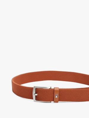 brown square buckle textured belt for men tommy hilfiger