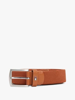 brown square buckle textured belt for men tommy hilfiger