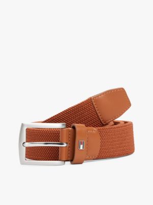 brown square buckle textured belt for men tommy hilfiger