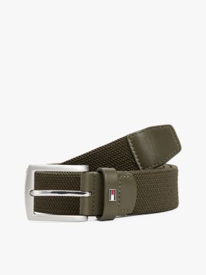 khaki square buckle textured belt for men tommy hilfiger