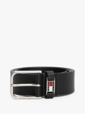 black debossed leather belt for men tommy jeans