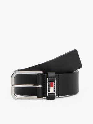 cintura in pelle con logo impresso black da uomini tommy jeans