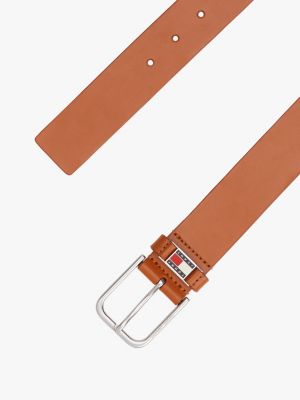 brown debossed leather belt for men tommy jeans