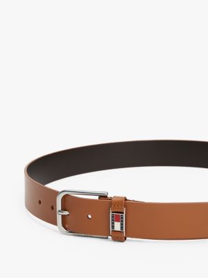 brown debossed leather belt for men tommy jeans