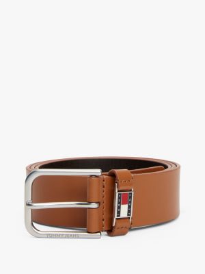 brown debossed leather belt for men tommy jeans