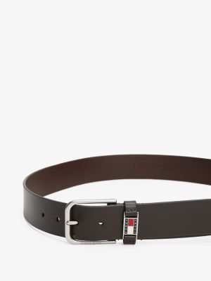 brown debossed leather belt for men tommy jeans