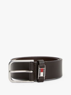 brown debossed leather belt for men tommy jeans