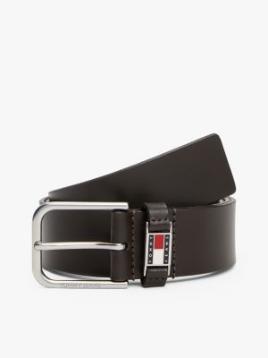 brown debossed leather belt for men tommy jeans