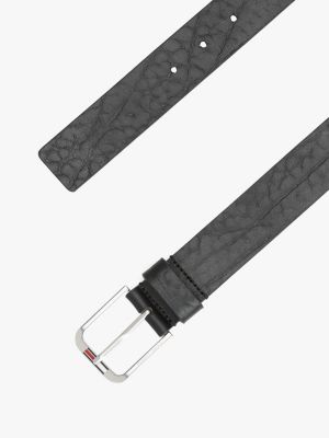 ceinture en cuir texturé à boucle ronde black pour hommes tommy jeans