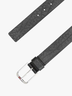 black textured leather rounded buckle belt for men tommy jeans