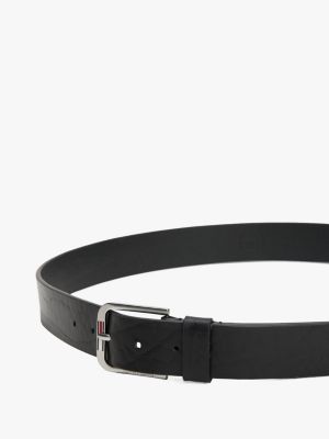 black textured leather rounded buckle belt for men tommy jeans