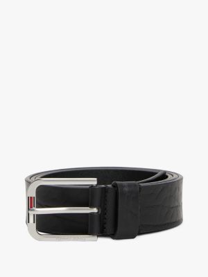 black textured leather rounded buckle belt for men tommy jeans