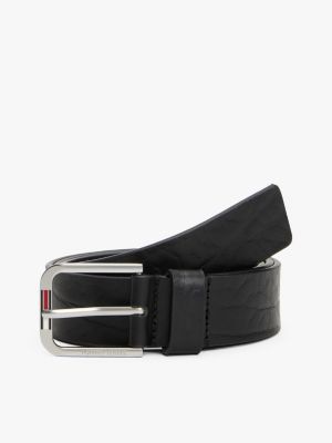 black textured leather rounded buckle belt for men tommy jeans