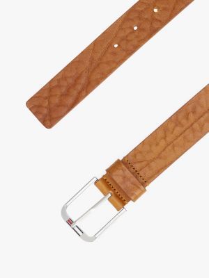 brown textured leather rounded buckle belt for men tommy jeans