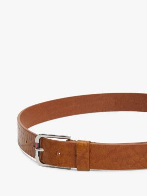 brown textured leather rounded buckle belt for men tommy jeans