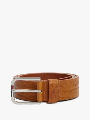 brown textured leather rounded buckle belt for men tommy jeans