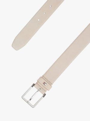 beige logo rounded buckle leather belt for men tommy hilfiger