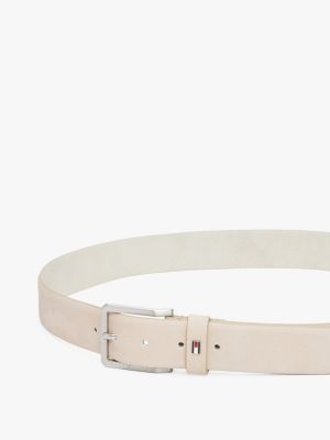 beige logo rounded buckle leather belt for men tommy hilfiger